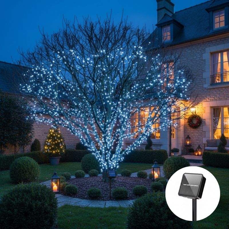guirlande extérieur pour noël solaire blanc décore arbre jardin