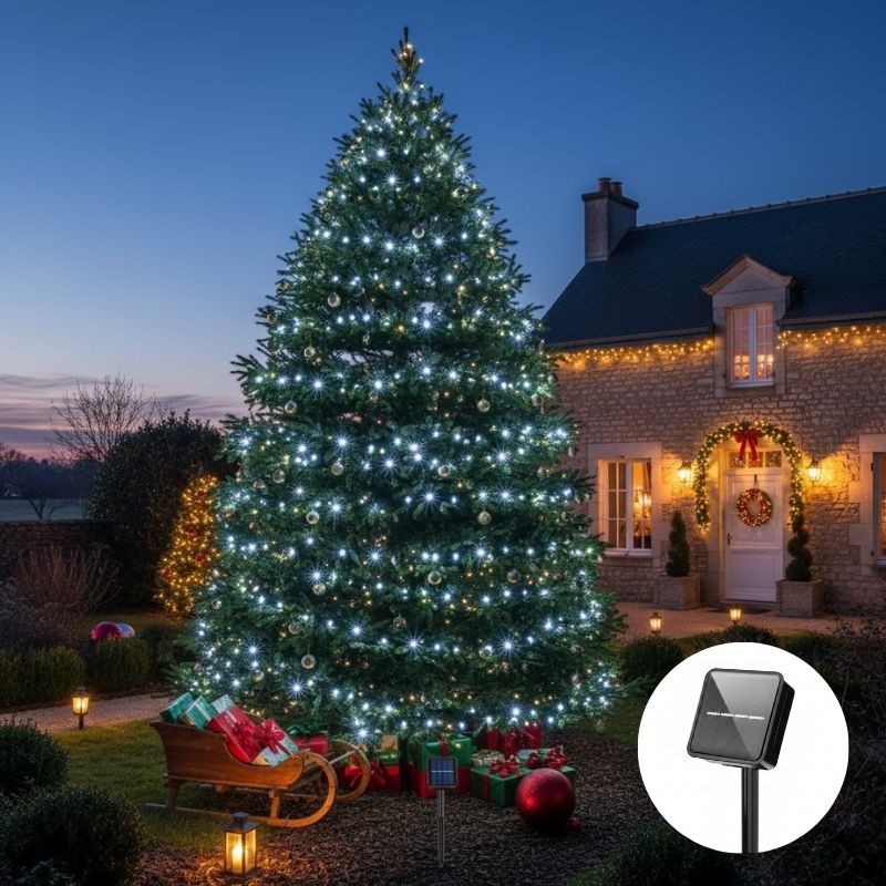 guirlande extérieur pour noël solaire blanc décore arbre Noël