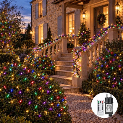 Guirlande exterieure noel multicolore décore arbustes rampes arbre 