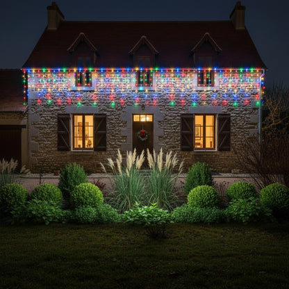 Guirlande lumineuse solaire extérieur rideau multicolore décore maison pierres