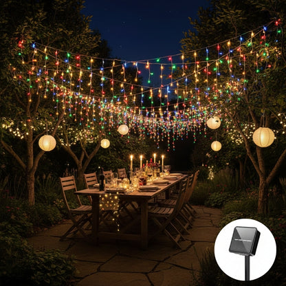 Guirlande lumineuse solaire extérieur rideau multicolore suspendues arbres festif
