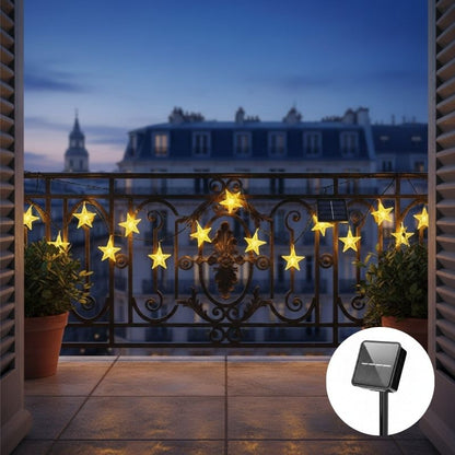 guirlande exterieur noel solaire étoiles sur rampe balcon