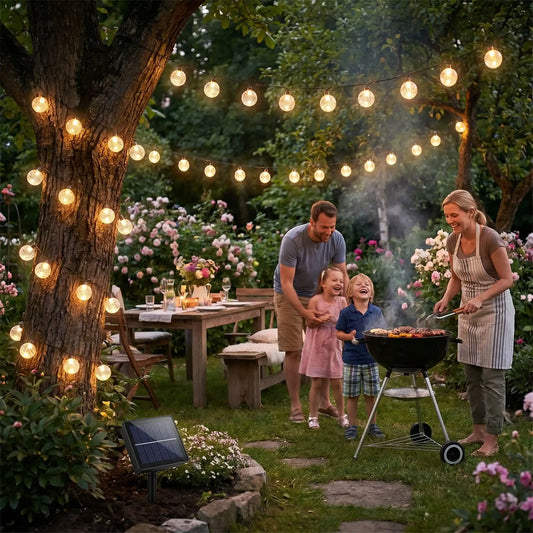guirlande exterieur solaire eclaire decore soiree barbecue en famille