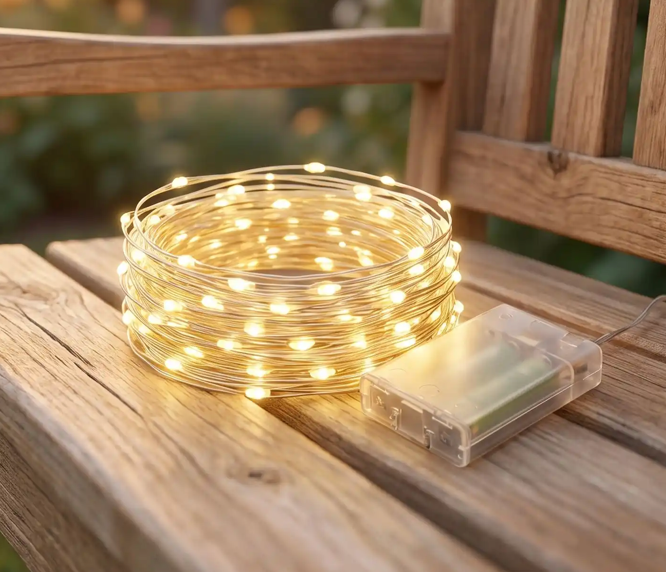guirlande lumineuse extérieur blanc chaud vue proche boitier batterie