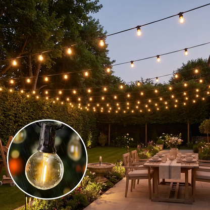 guirlande lumineuse exterieur décore tout jardin ampoule ronde verre