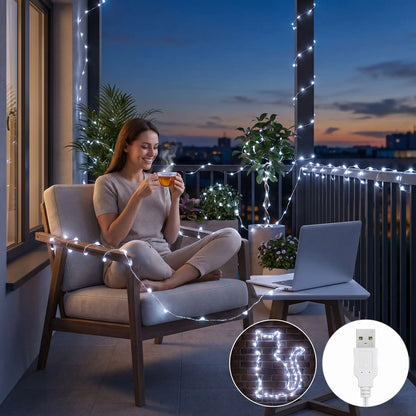 guirlande lumineuse extérieur fine blanc USB décor blacon