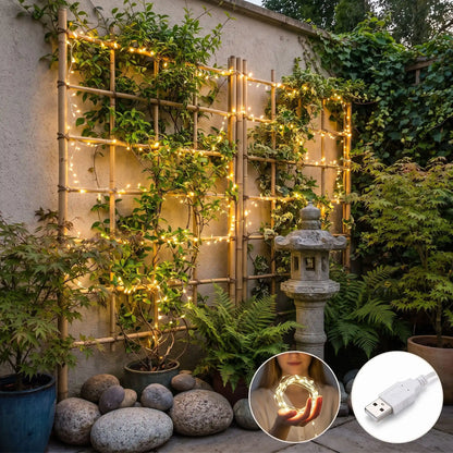 guirlande lumineuse extérieur fine couleur chaude USB décore trellis