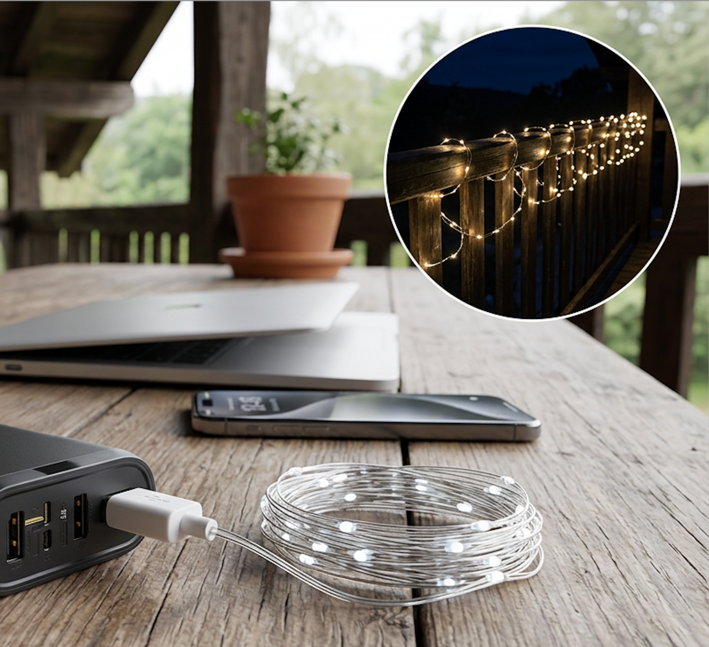 guirlande lumineuse extérieur fine petites étoiles USB table terrasse
