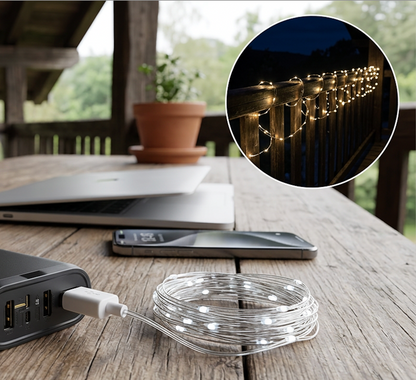 guirlande lumineuse extérieur fine petites étoiles USB table terrasse