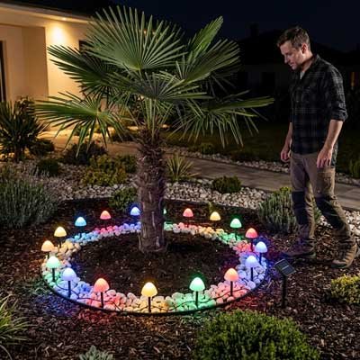guirlande lumineuse extérieur solaire champignon décore arbre lumières multicolores