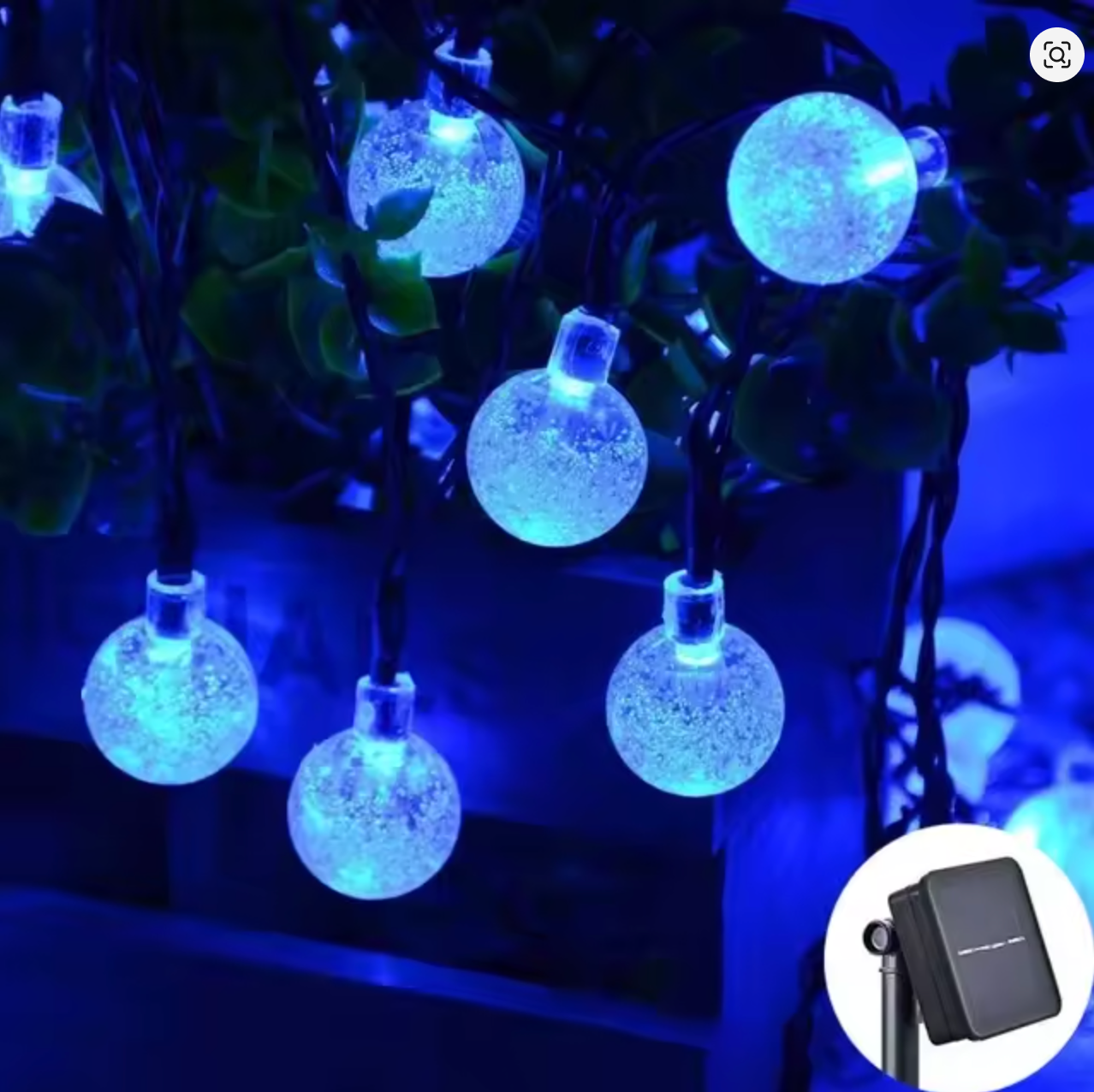 guirlande lumineuse extérieur solaires bleue zoom effet microbulles