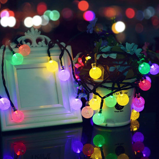 guirlande lumineuse extérieur solaires multicolore effet microbulles pot plante