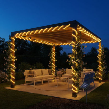 guirlande solaire exterieur LED blanc chaud autour pergolas