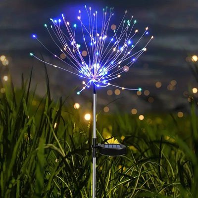 Jardin lampe solaire feu artifice filaments vers haut pelouse