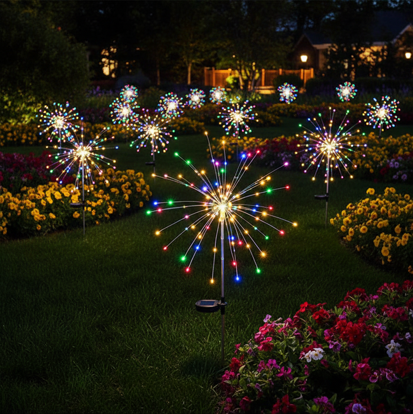 jardin lampe solaire feu artifice plusieurs decorent festif