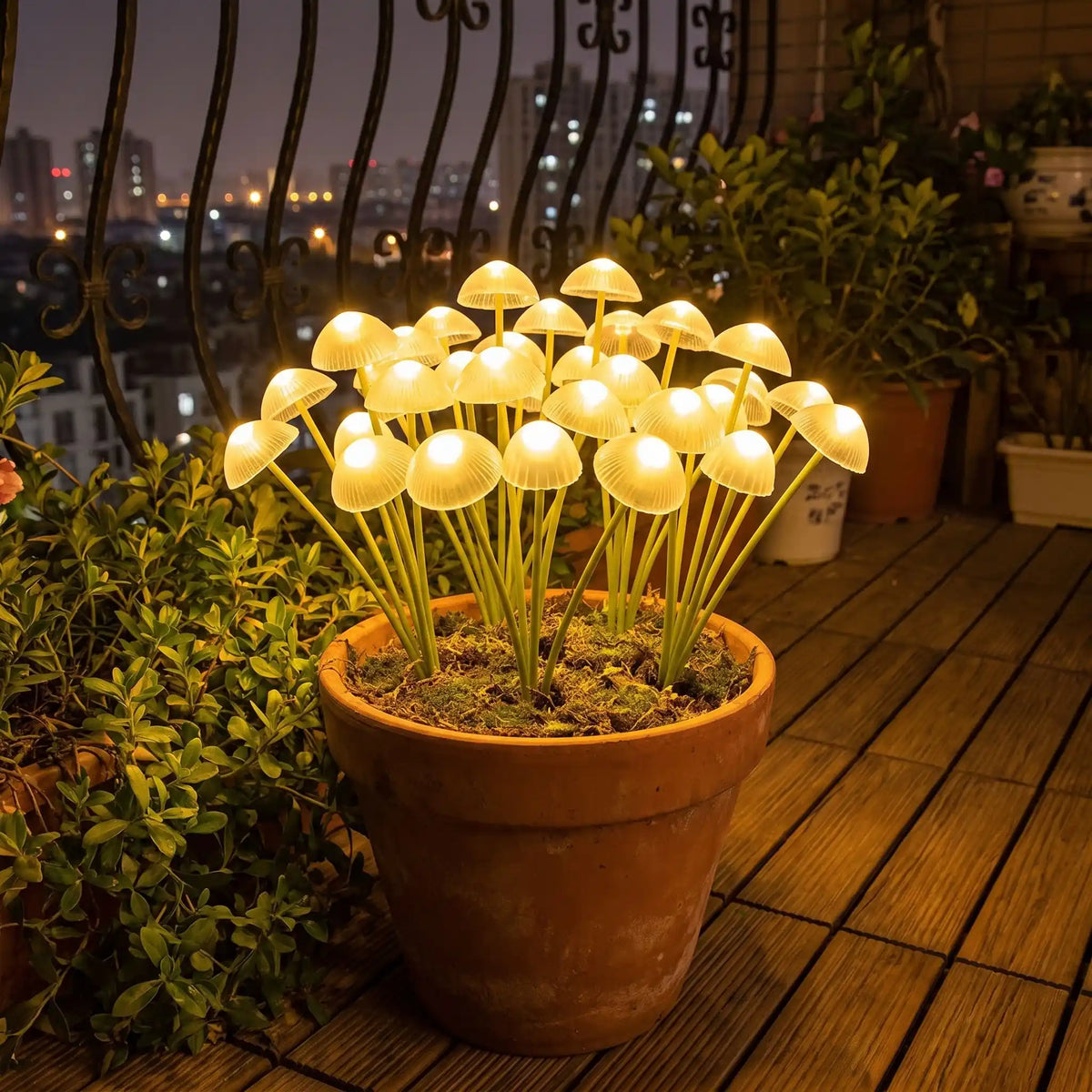 lampe solaire bouquet champignon blanc chaud pot balcon