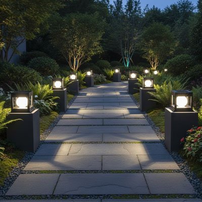 Lampe solaire luminosité blanche poteau jardin éclaire décore