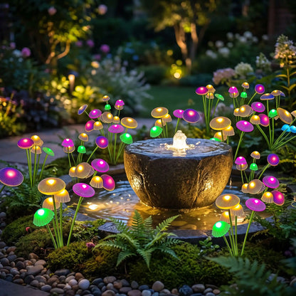 lampe solaire têtes lumineuses forme champignons fontaine eau