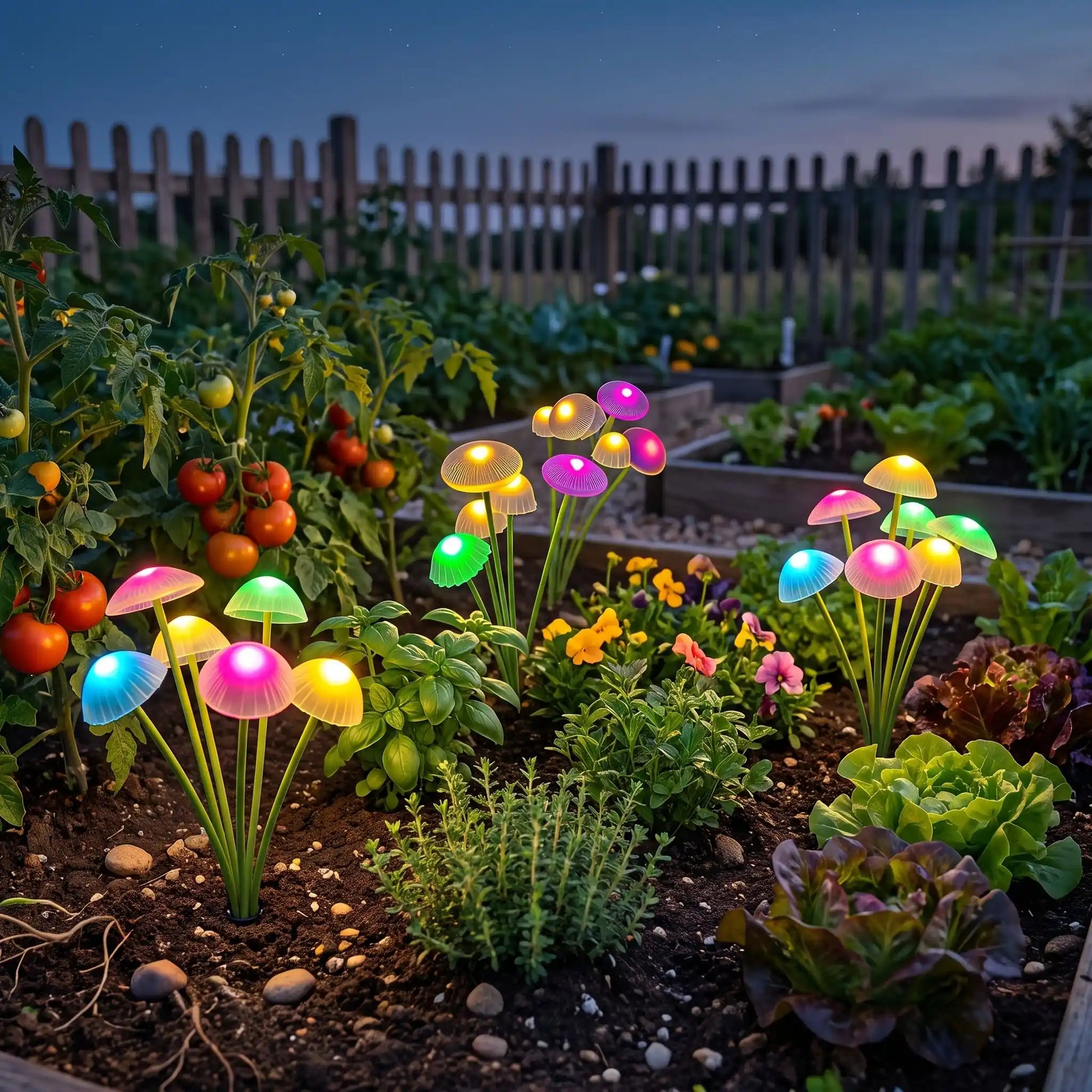 lampe solaire têtes lumineuses forme champignons potager