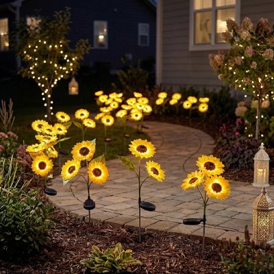 lampes jardins solaires bouquets tournesol décore allée