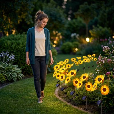 lampes jardins solaires bouquets tournesol tour platebande femme