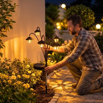  Lampes jardins solaires six têtes lanternes piqué platebande homme