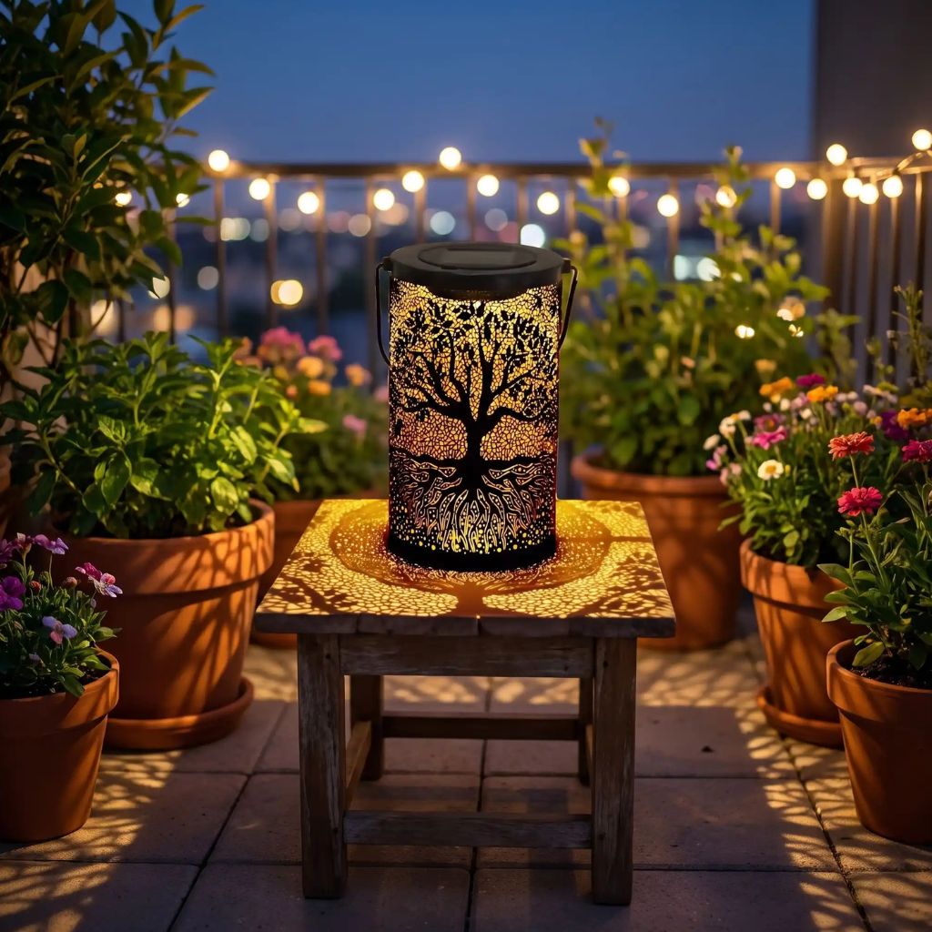 lanterne exterieur solaire ombre projetees arbredevie table balcon