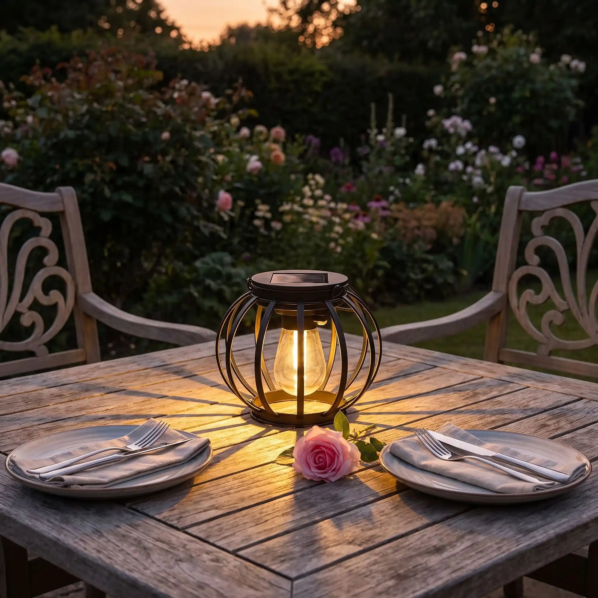 lanterne extérieur solaire sphère métal table romantique