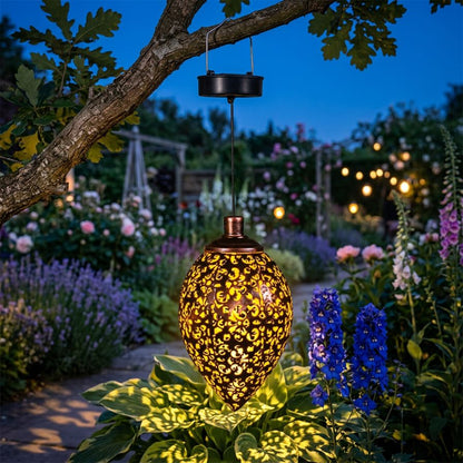 lanterne exterieur solaire suspendu arbre motifs ombre lumiere bronze