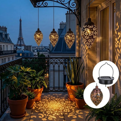 lanterne exterieur solaire suspendue balcon jeux ombres motif floraux