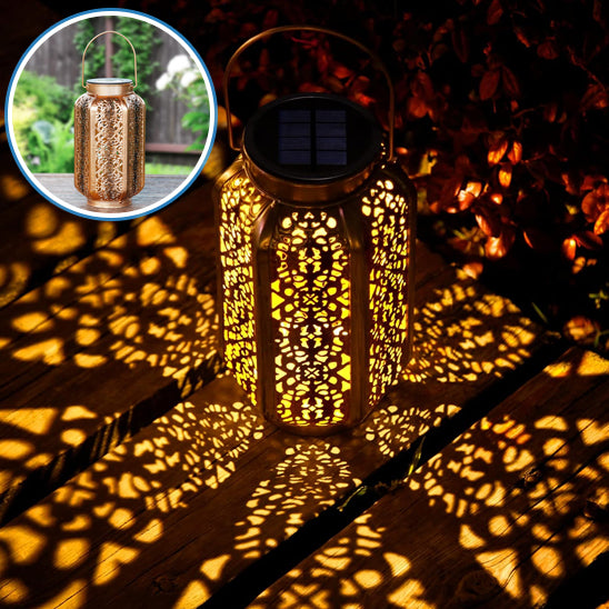 lanterne solaire pour jardin posée sol jeux lumière cathédrale