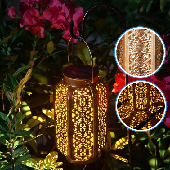 lanterne solaire pour jardin suspendue cuivre jeux lumière décoratif