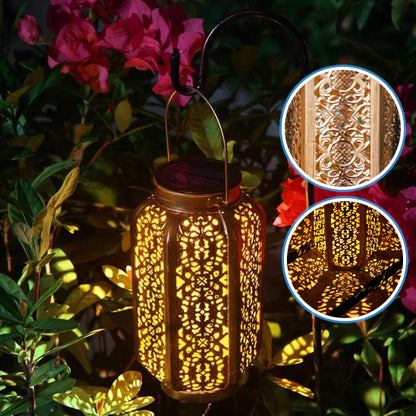 lanterne solaire pour jardin suspendue cuivre jeux lumière décoratif