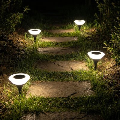 spots solaires exterieurs blanc froid éclairent chemin jardin