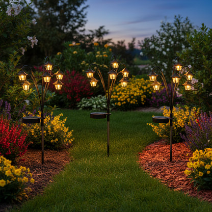 trois lampes jardins solaires six têtes lanternes jardin